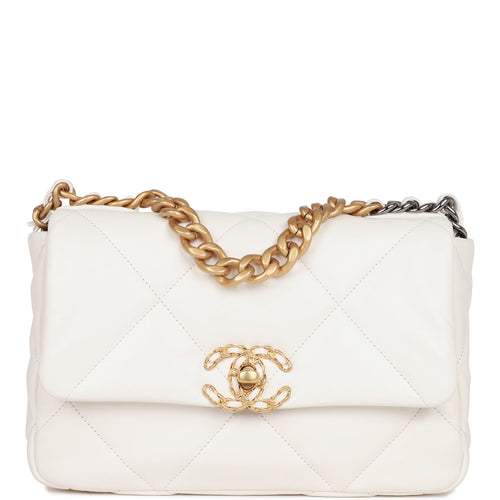 Chanel Medium 19 Flap Bag White Calfskin Mixed Hardware