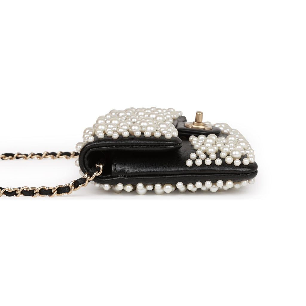 Chanel Paris-Dubai Pearly Flap Bag Black Lambskin Light Gold Hardware