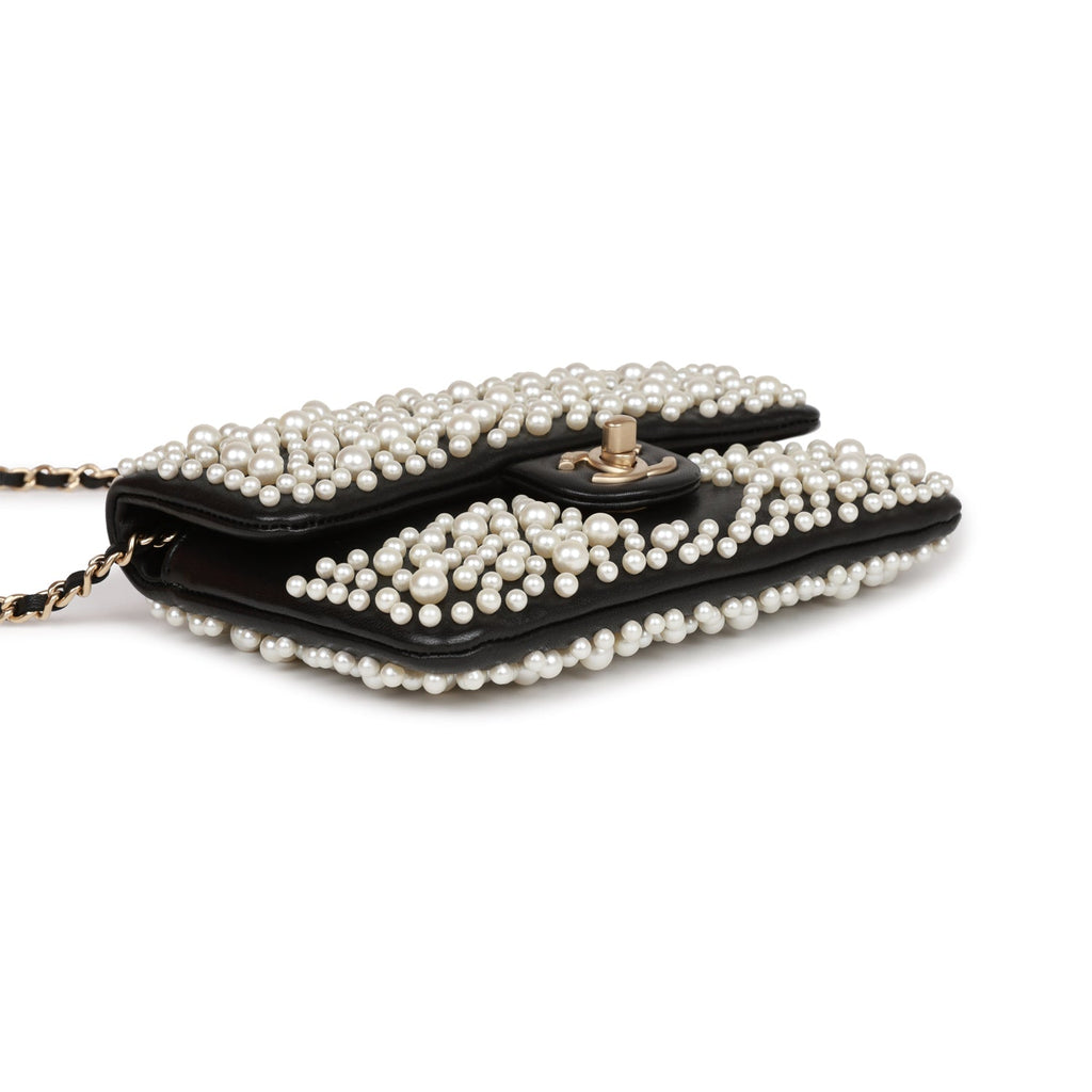 Chanel "Paris-Dubai" Pearly Flap Bag Black Lambskin Light Gold Hardware