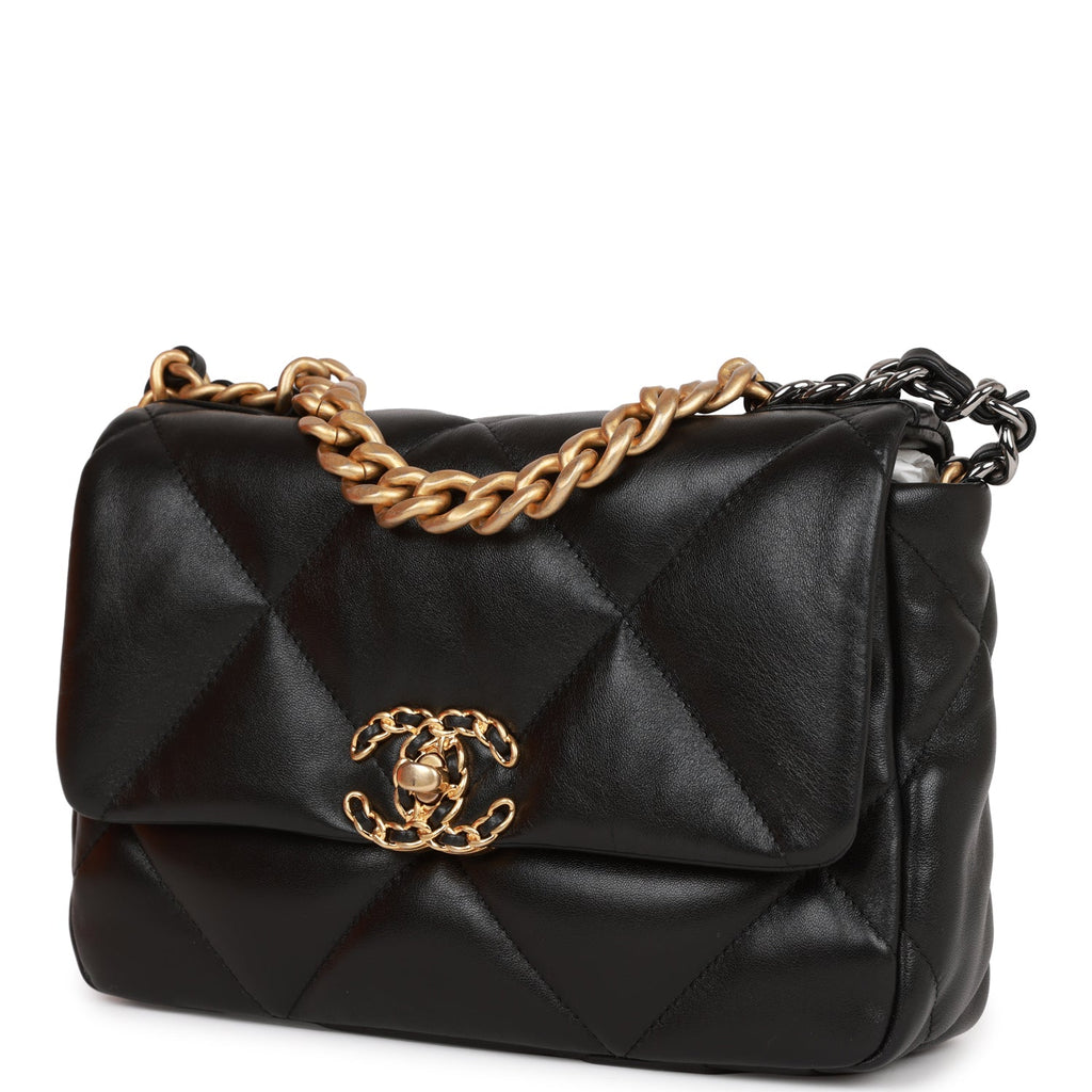 Chanel 19 Flap Bag Lambskin Gold/Ruthenium-tone Large Black in