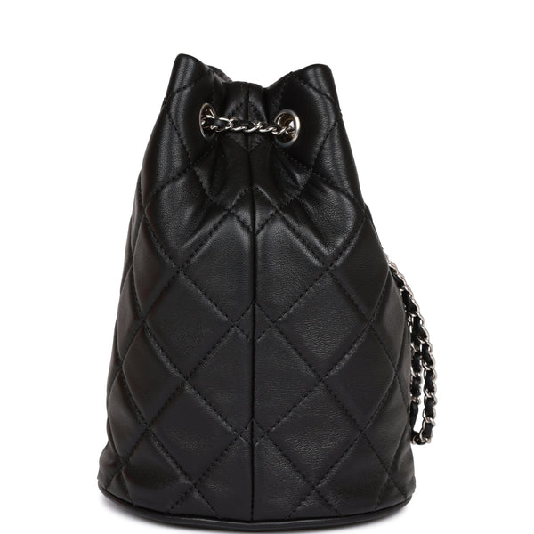 CHANEL Lambskin Quilted Mini Bucket Bag With Chain Black 1249194
