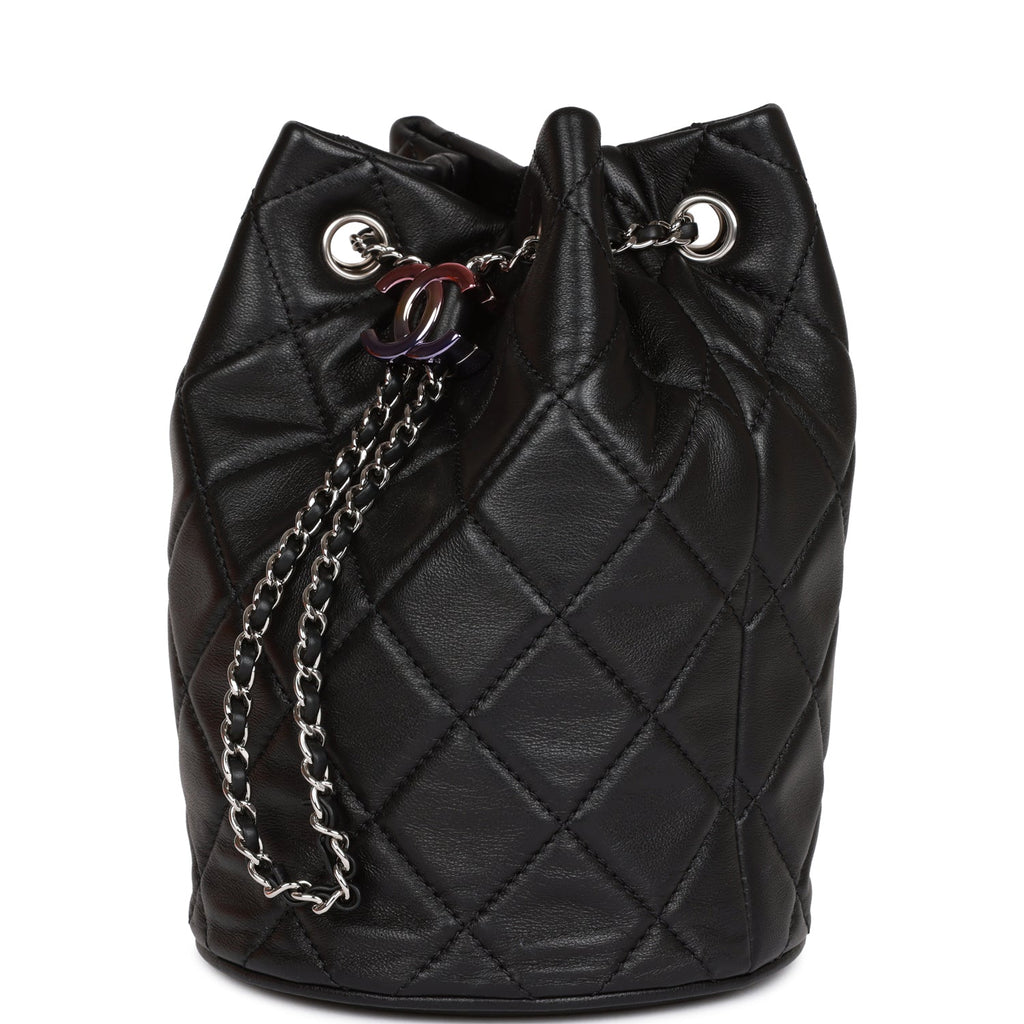Chanel Mini Bucket Bag Black Lambskin Silver Hardware