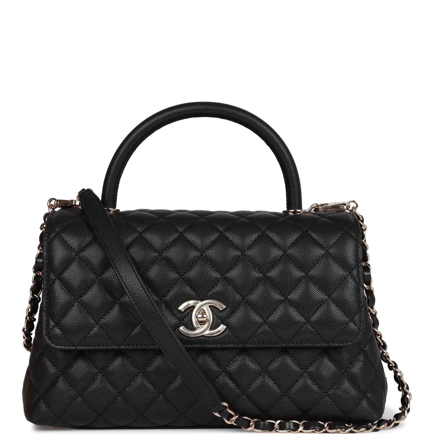 Chanel Small Coco Handle Flap Bag Black Caviar Light Gold Hardware ...