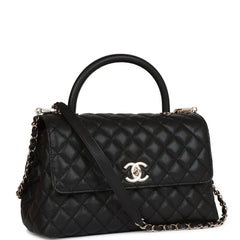 Chanel Small Coco Handle Flap Bag Black Caviar Light Gold Hardware
