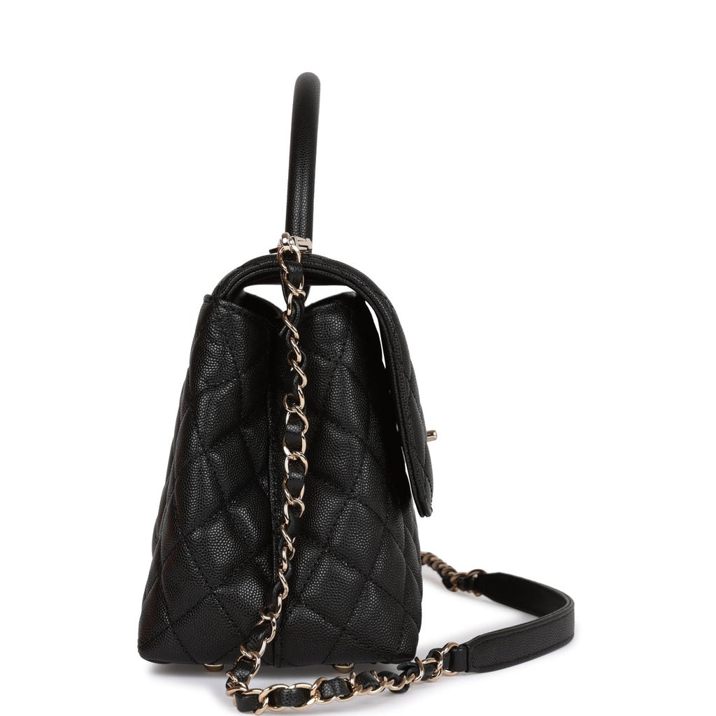 Chanel Small Coco Handle Flap Bag Black Caviar Light Gold Hardware –  Madison Avenue Couture
