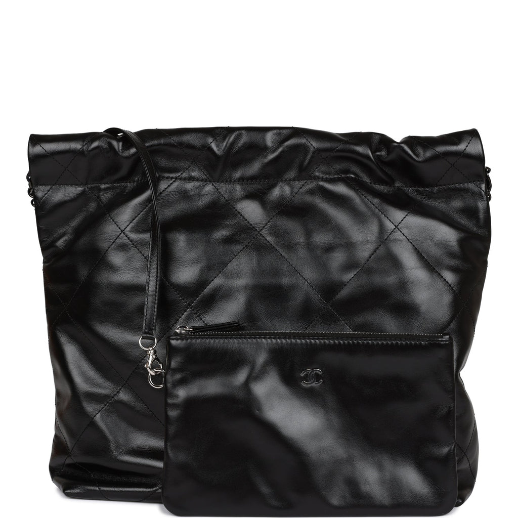 2019 Chanel Black Quilted Crumpled Metallic Calfskin SO Black Mini