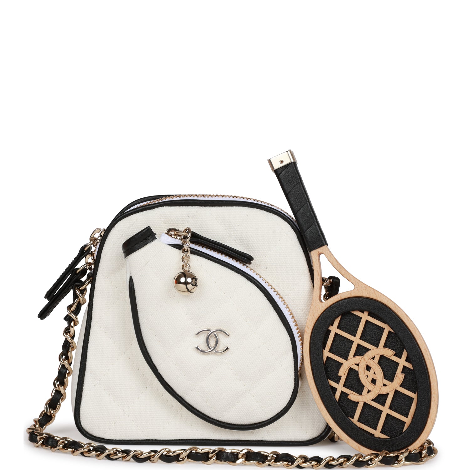 Chanel "MonteCarlo" Mini Crossbody Tennis Bag White Canvas Light Gold