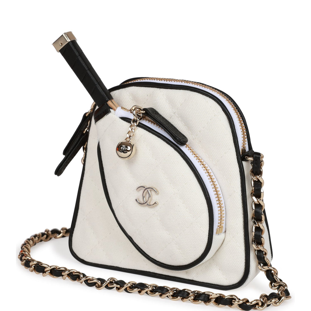Chanel "Monte-Carlo" Mini Crossbody Tennis Bag White Canvas Light Gold Hardware