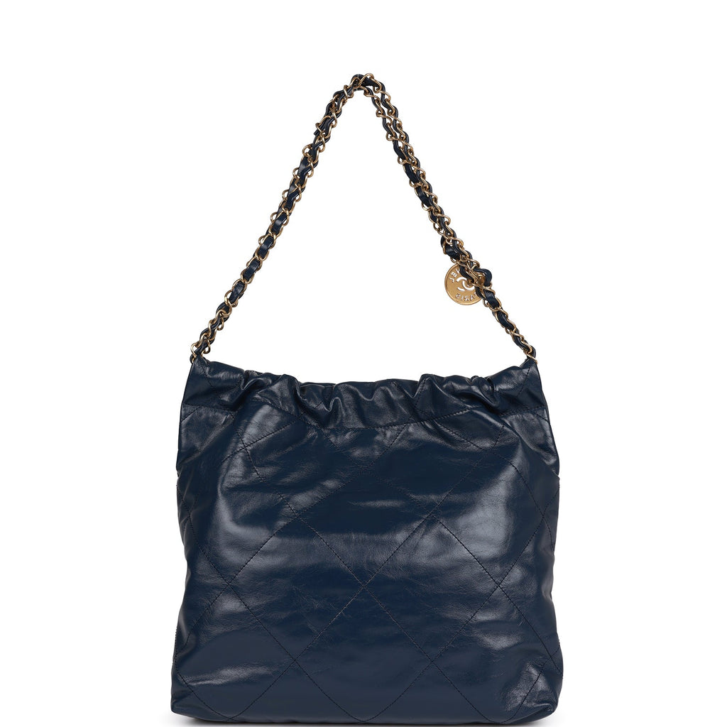 Pre-owned Chanel Large 22 Bag Navy Lambskin Antique Gold Hardware
