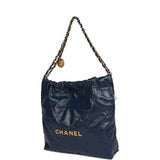 Pre-owned Chanel Large 22 Bag Navy Lambskin Antique Gold Hardware