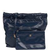 Pre-owned Chanel Large 22 Bag Navy Lambskin Antique Gold Hardware