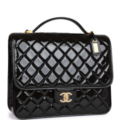 Chanel Large Flap Backpack Black Patent Antique Gold Hardware