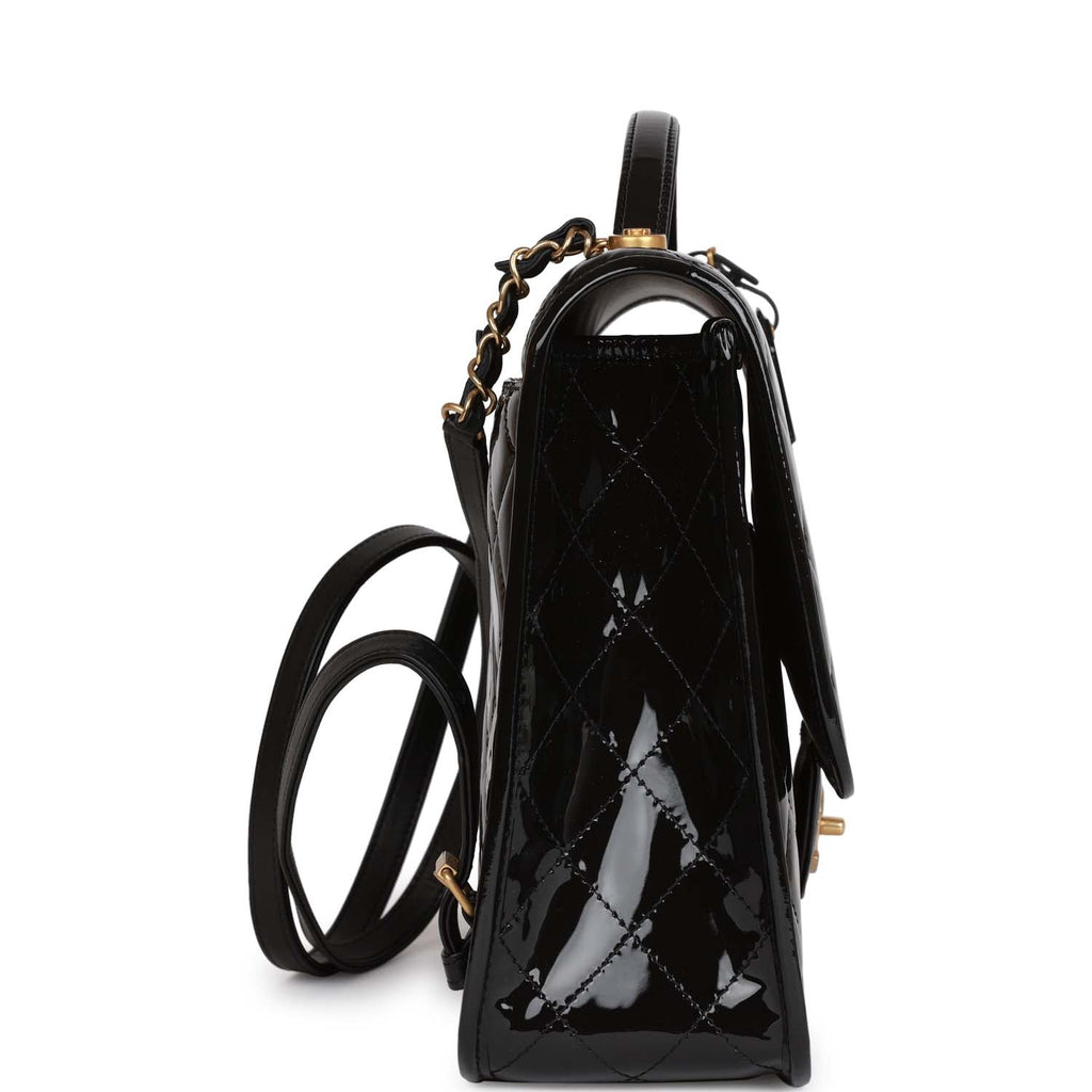 Chanel Large Flap Backpack Black Patent Antique Gold Hardware – Madison  Avenue Couture