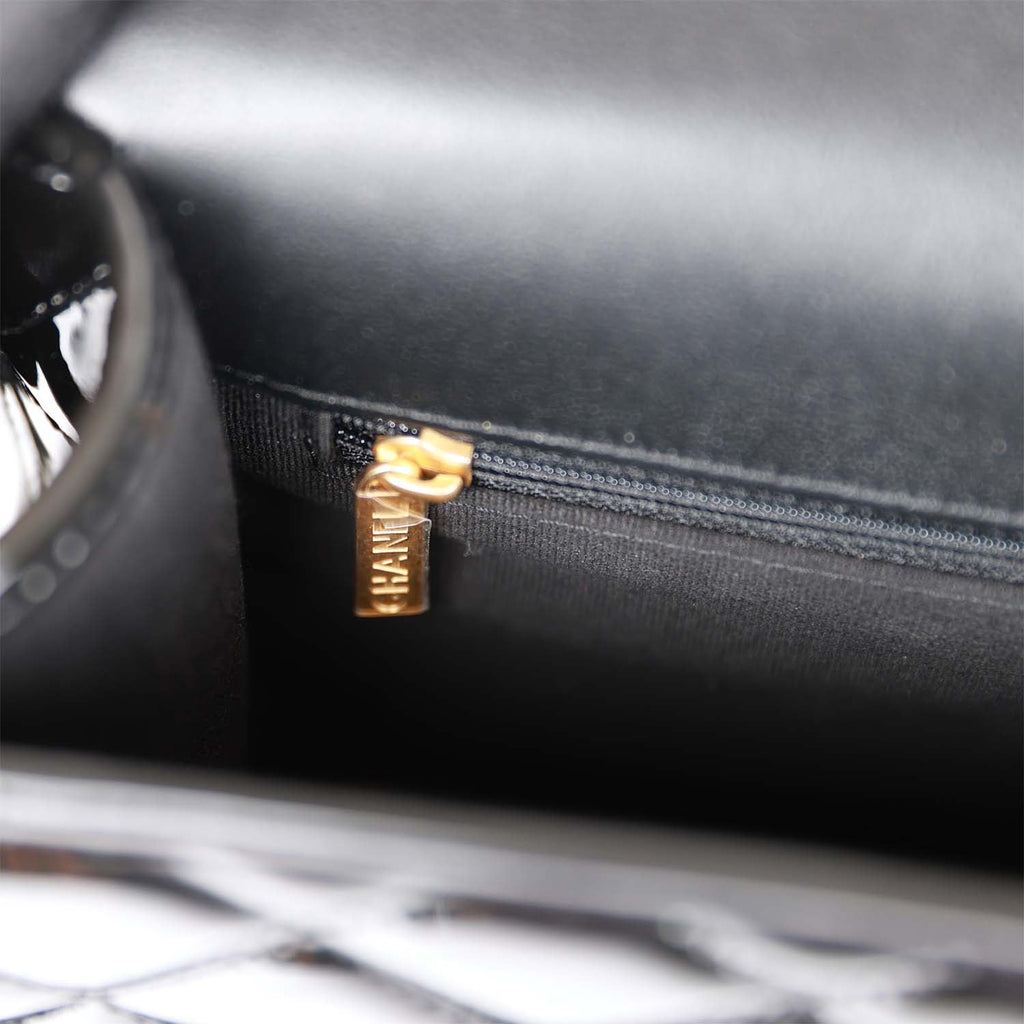 Chanel Large Flap Backpack Black Patent Antique Gold Hardware