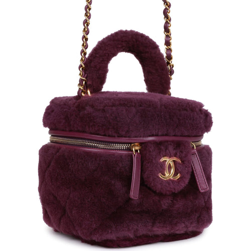 Chanel Small Vanity Case Purple Shearling Gold Hardware