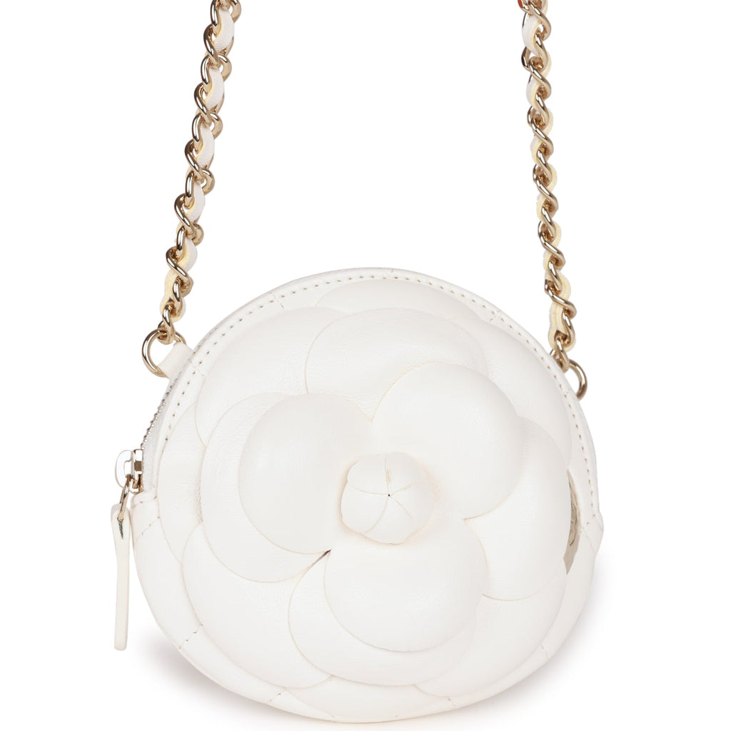 Chanel Camellia Clutch with Chain White Lambskin Light Gold Hardware –  Madison Avenue Couture
