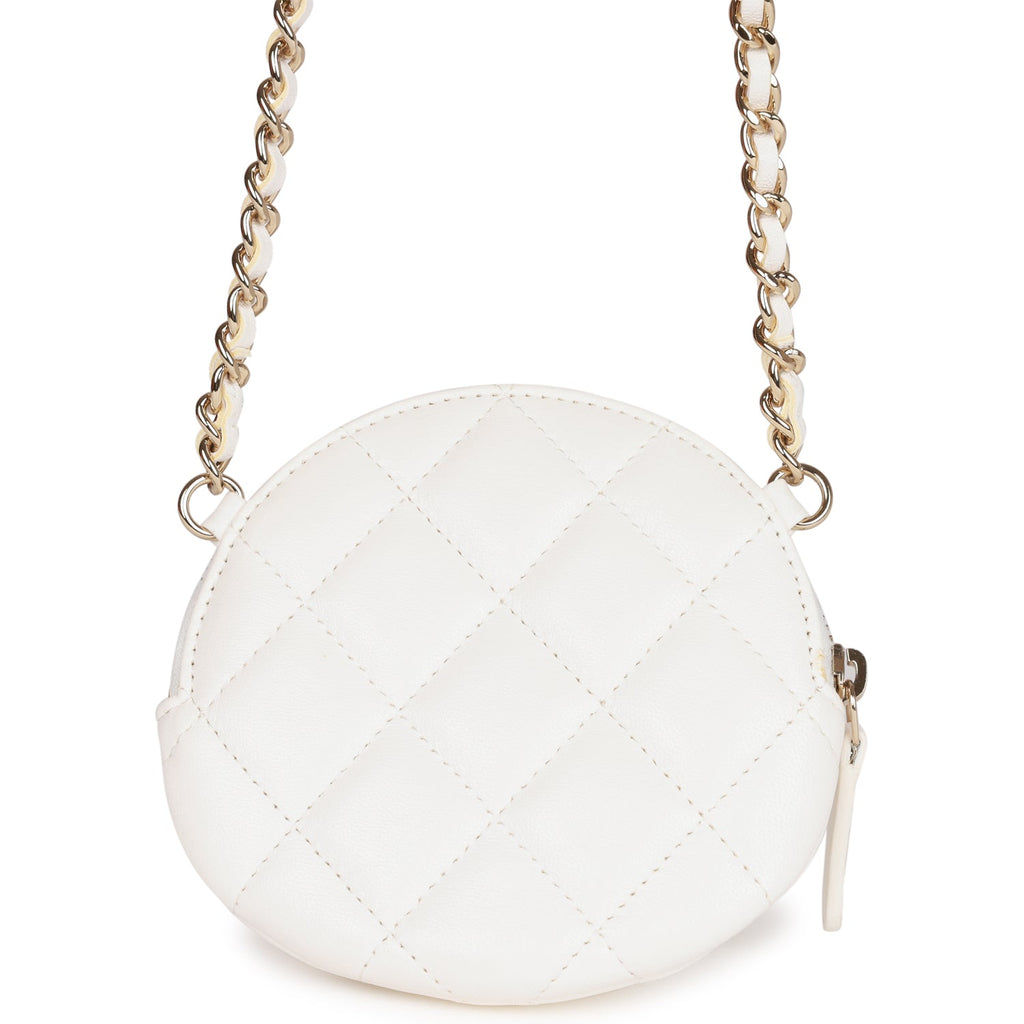 Clutch with chain - Lambskin, imitation pearls & gold metal, white —  Fashion