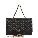 Pre-owned Chanel Fantasy Pearls Large Evening Flap Bag Black Lambskin Light Gold Hardware