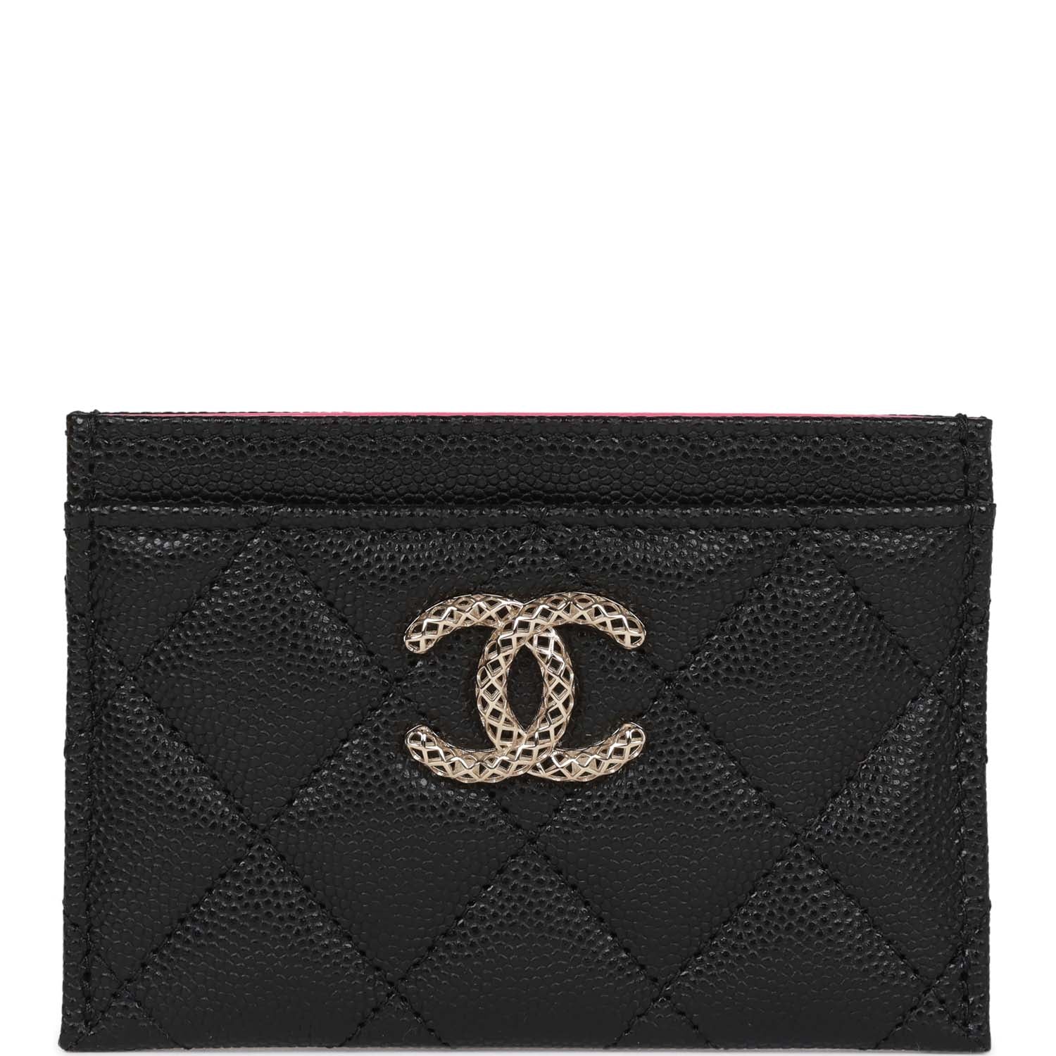 cc small wallet 11cm black caviar light gold hardware