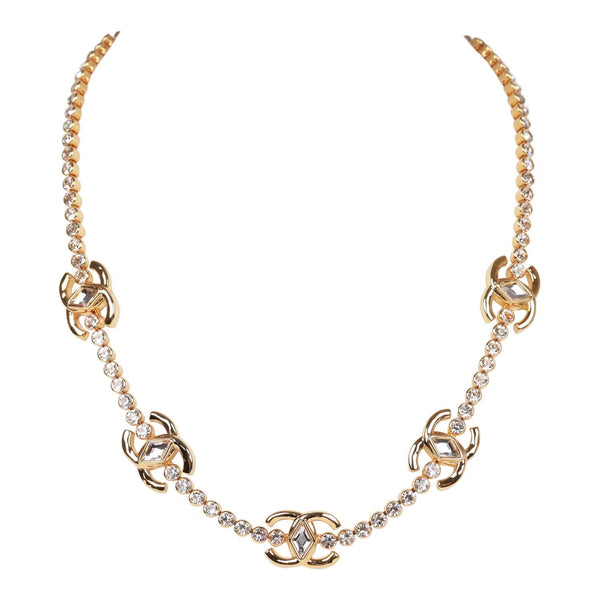 Chanel Faux Pearl and Crystal Silver CC Pendant Necklace – Madison Avenue  Couture