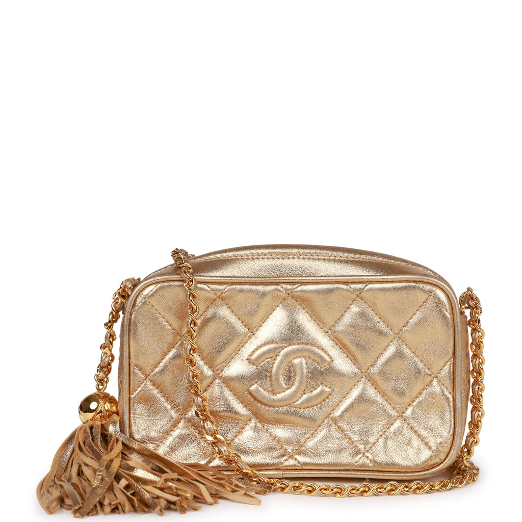 Beige Quilted Chevron Lambskin Tassel Camera Flap Bag Gold Hardware,  1994-1996, Handbags & Accessories, The Chanel Collection, 2022