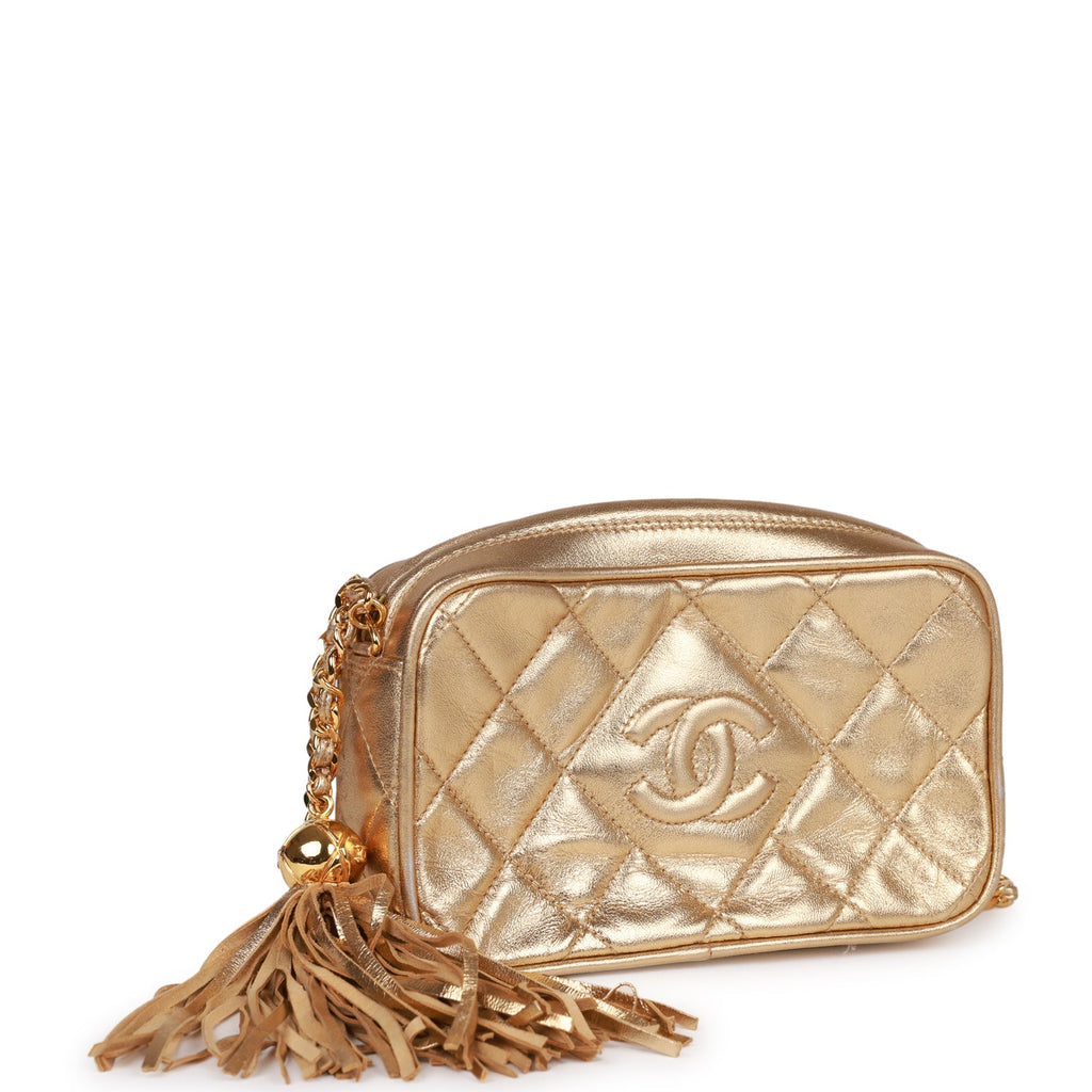 SOLD Chanel Quilted Taupe Lizard Flap Front Tassel Shoulder Bag