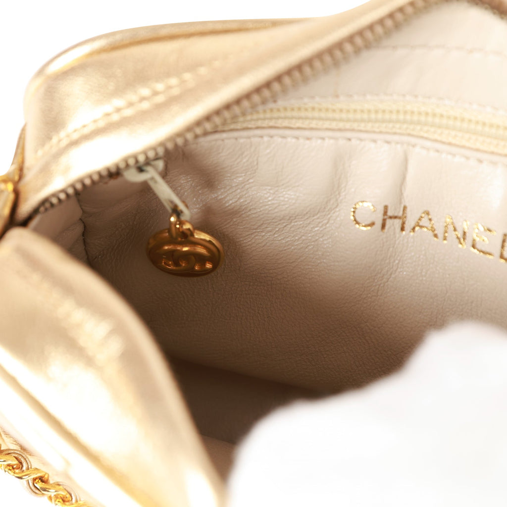 Vintage Chanel CC Camera Bag Gold Metallic Lambskin Gold Hardware