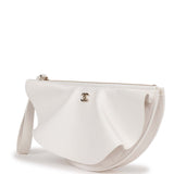Pre-owned Chanel Ruffle Clutch with Wristlet White Lambskin Light Gold Hardware