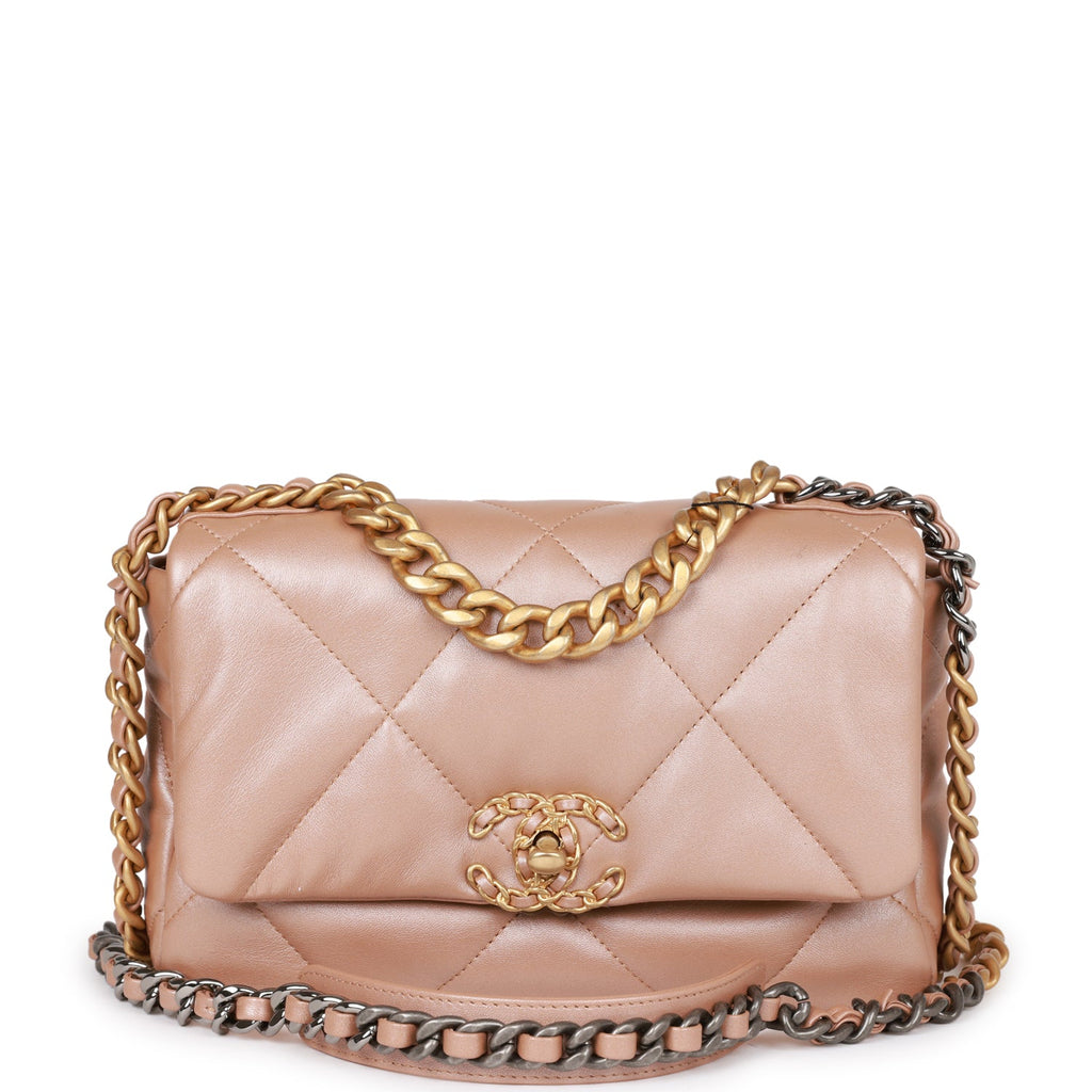Chanel Medium 19 Flap Bag Beige Iridescent Calfskin Mixed Hardware in 2023