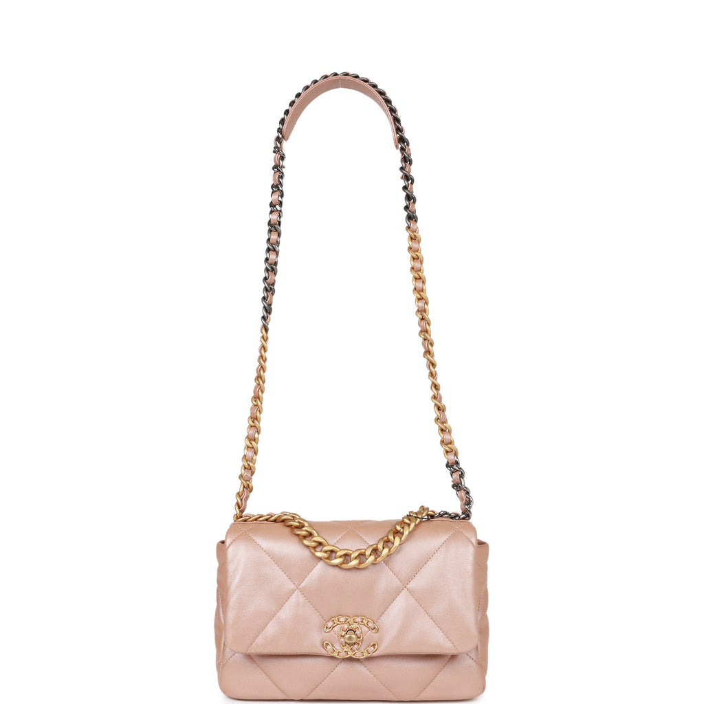 Chanel Medium 19 Flap Bag Beige Iridescent Calfskin Mixed Hardware
