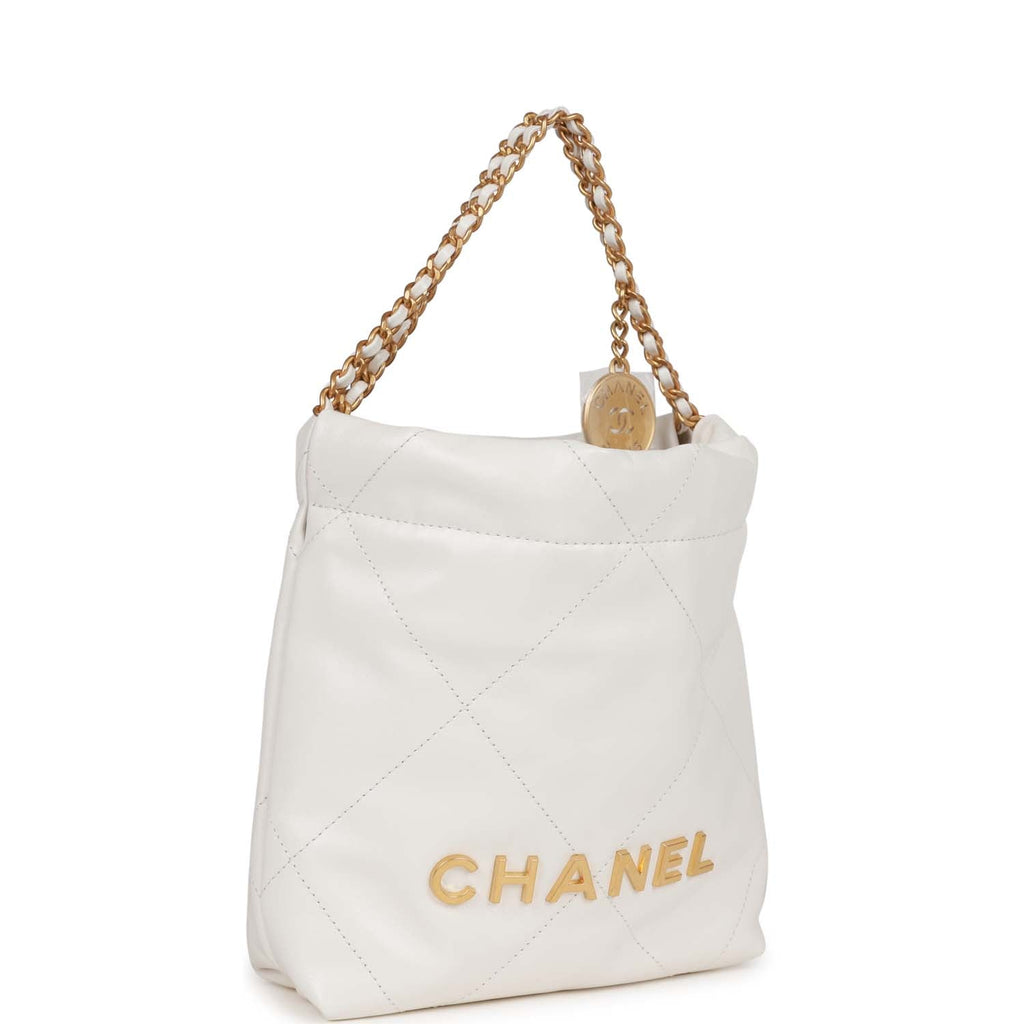 Chanel Hobo Bag White Calfskin Aged Gold Hardware 21S