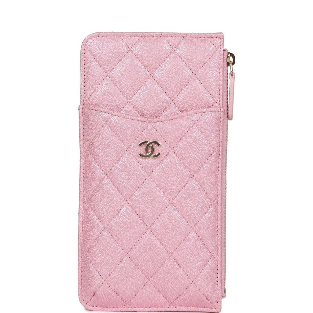 Chanel Classic Phone Case Pouch Wallet Iridescent Pink Caviar Light Gold Hardware