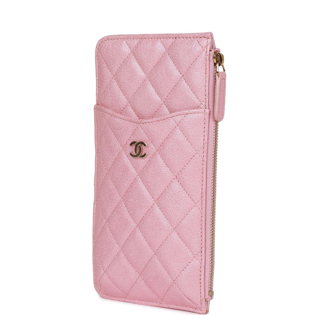 Chanel Classic Phone Case Pouch Wallet Iridescent Pink Caviar Light Gold Hardware