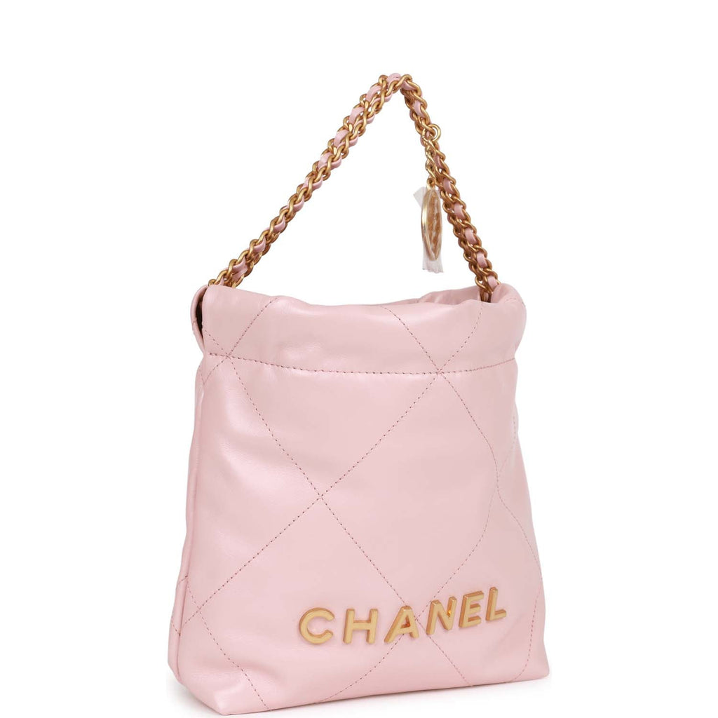 Chanel 21k mini flap bag with top handle 22c grained calfskin gold
