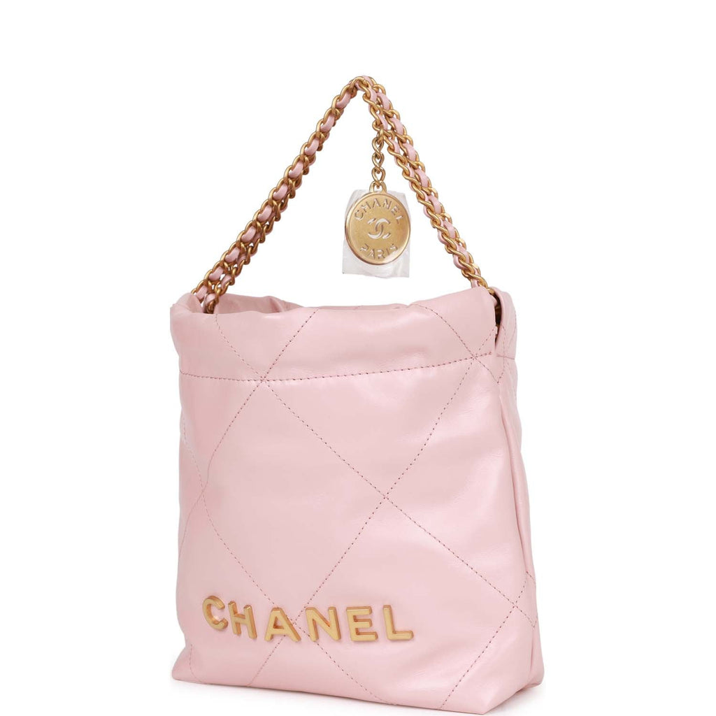 Chanel Small 22 Bag Pink Calfskin Antique Gold Hardware