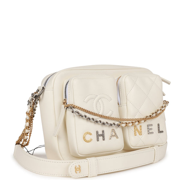 CHANEL Lambskin Quilted Mini Coco Boy Camera Bag White 748038