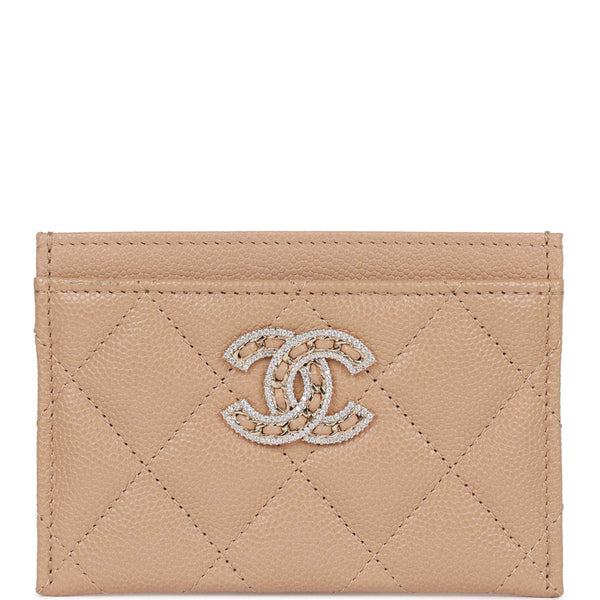 Chanel Metallic Lambskin Quilted CC Card Holder Silver 