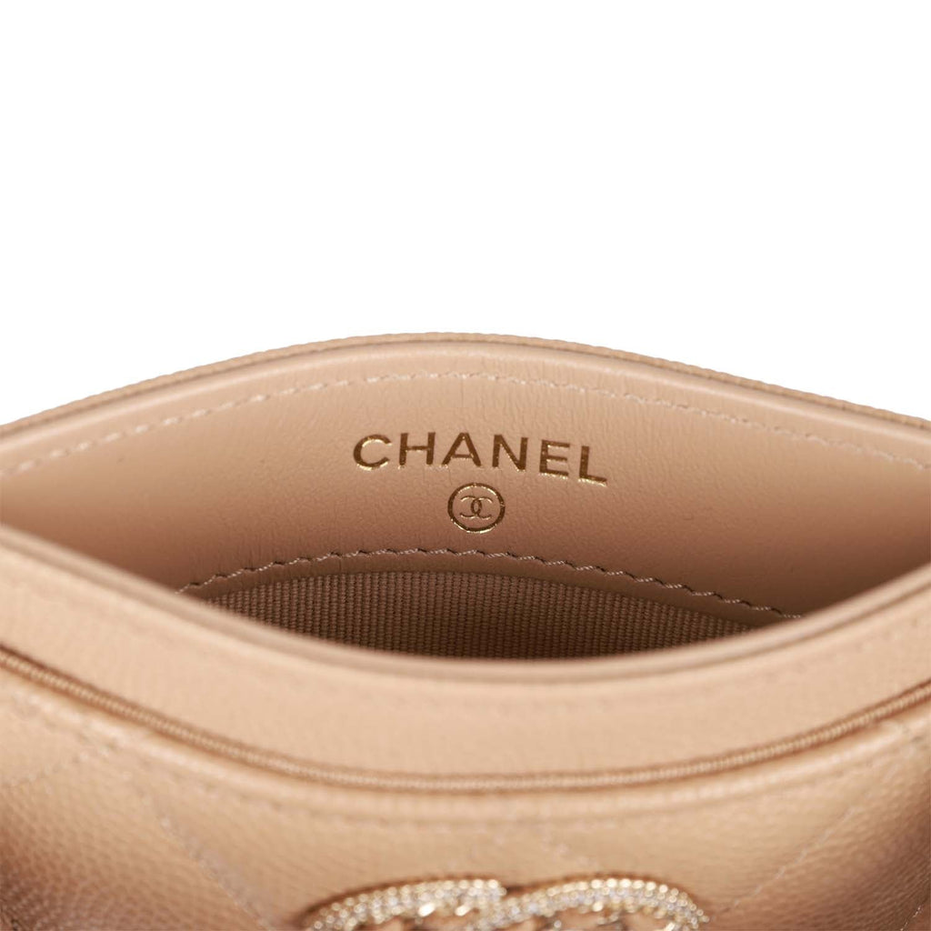 Chanel Flap Card Holder Wallet Beige Caviar Light Gold Hardware