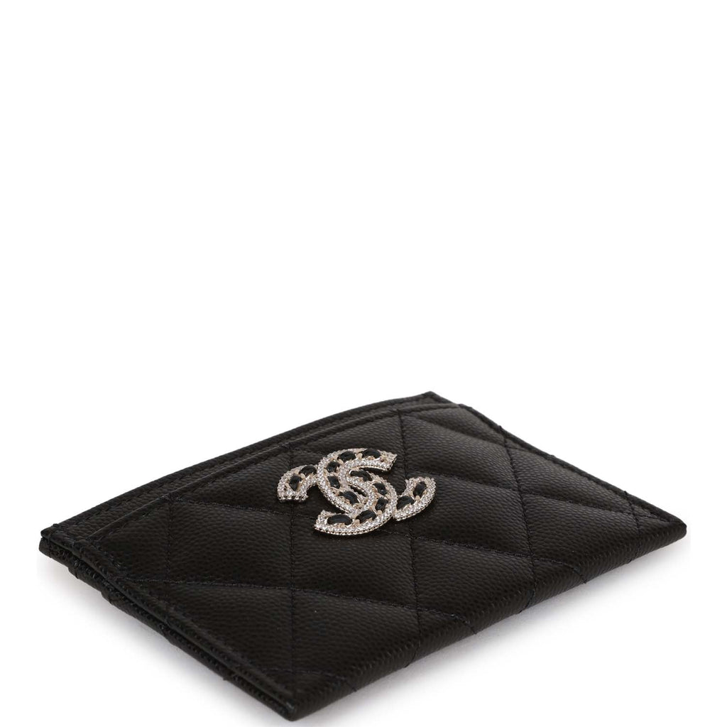 CHANEL Lambskin Quilted Zip Card Holder Black 238184