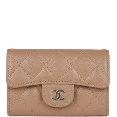 Chanel Flap Card Holder Wallet Beige Caviar Light Gold Hardware