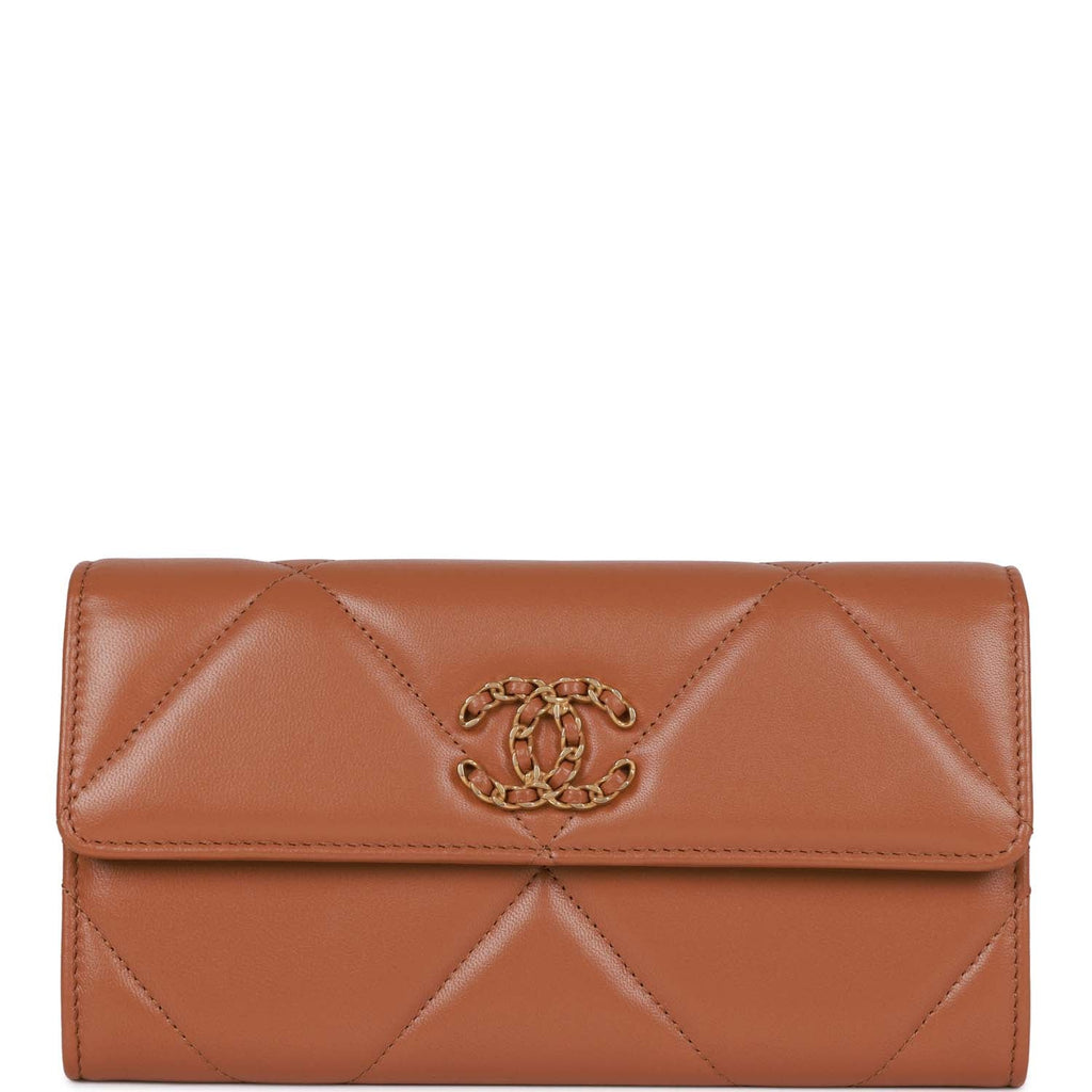 Chanel Brown Metallic CC Logo Long Zip Around Wallet