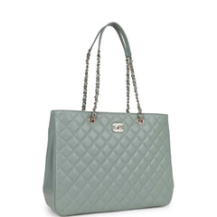 Chanel Small Timeless Shopping Tote Bag Green Caviar Light Gold Hardware