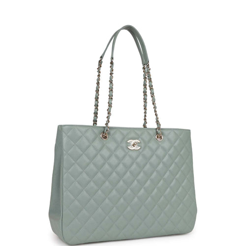 Chanel Small Timeless Shopping Tote Bag Green Caviar Light Gold Hardware