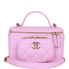 Chanel Small Top Handle Vanity Case Pink Quilted Caviar Gold Hardware
