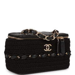 Chanel Small Vanity Case Black Crochet and Lambskin Light Gold Hardware