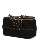 Chanel Small Vanity Case Black Crochet and Lambskin Light Gold Hardware