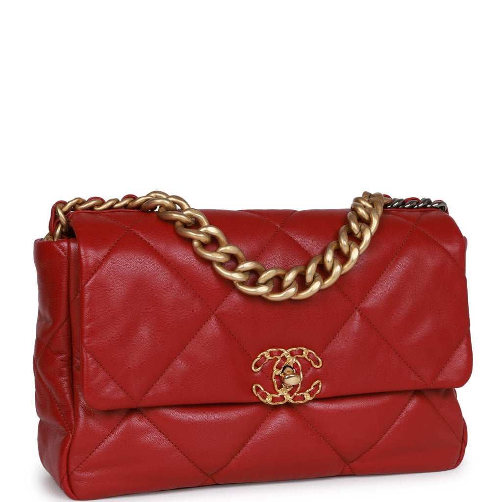 Pre-owned Chanel Medium 19 Flap Bag Red Calfskin Mixed Hardware