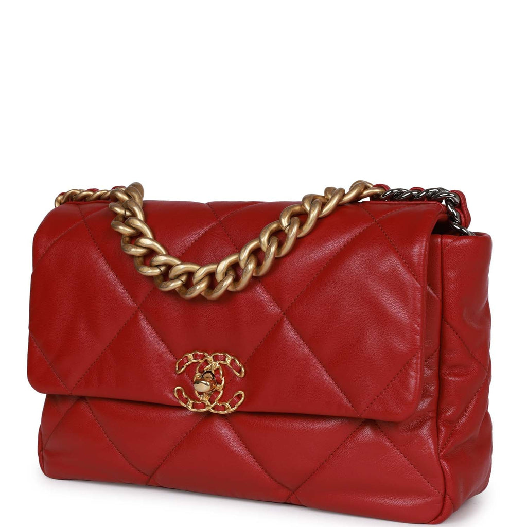 Pre-owned Chanel Medium 19 Flap Bag Red Calfskin Mixed Hardware
