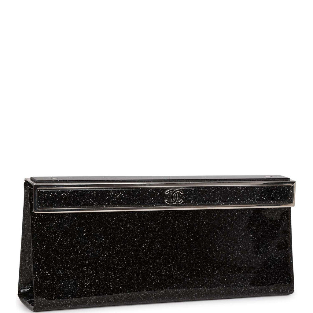 Pre-owned Chanel Minaudiere Long Frame Clutch Black Glitter Patent