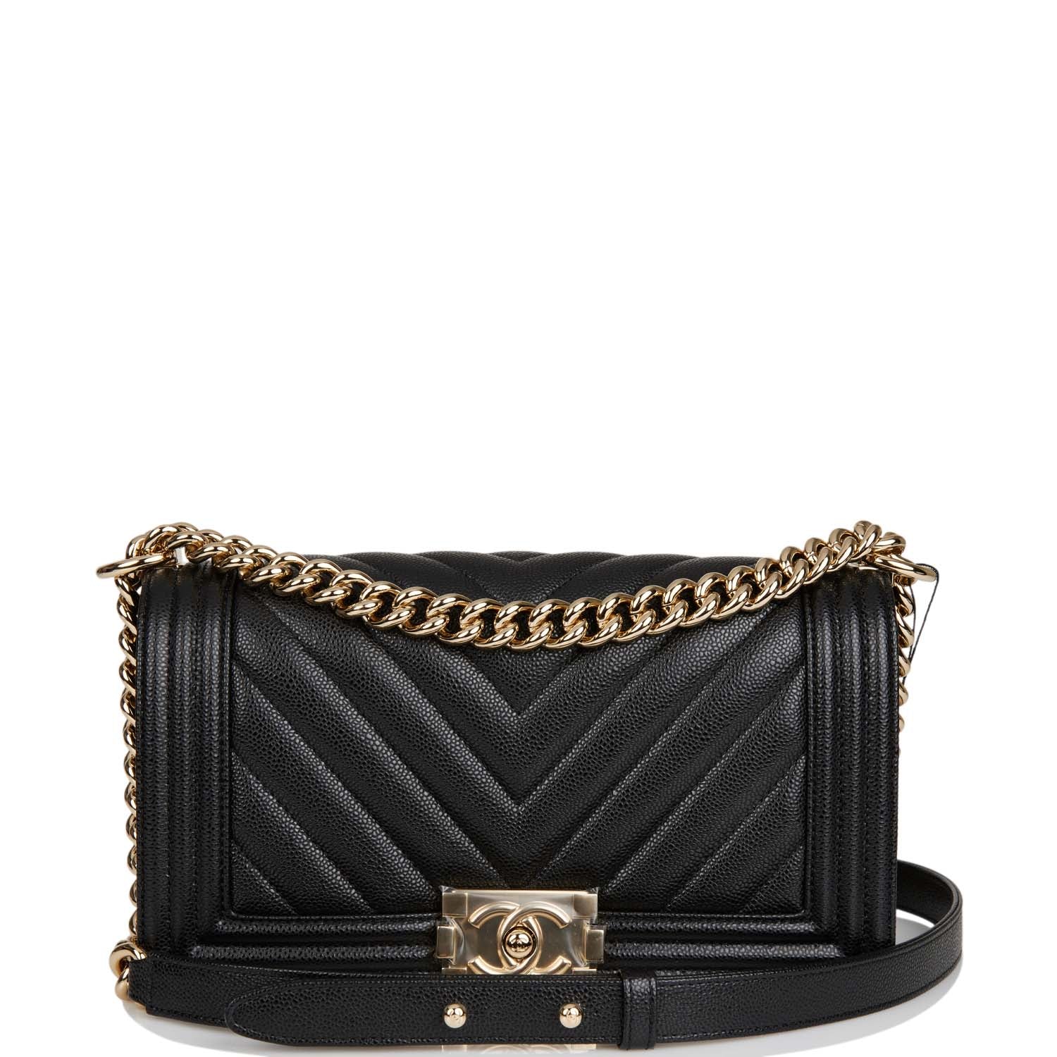 Chanel Medium Boy Bag Black Chevron Caviar Light Gold Hardware ...